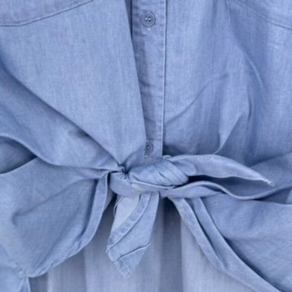 NYDJ Womens Blue chambray Short Sleeve Tie-Front camp shirt Blouse size 1X new - Picture 7 of 12